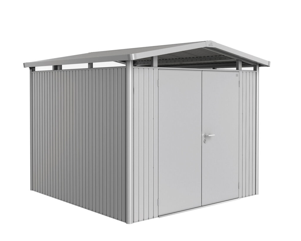 Biohort Gerätehaus Panorama® P4 Doppeltüre silber-metallic